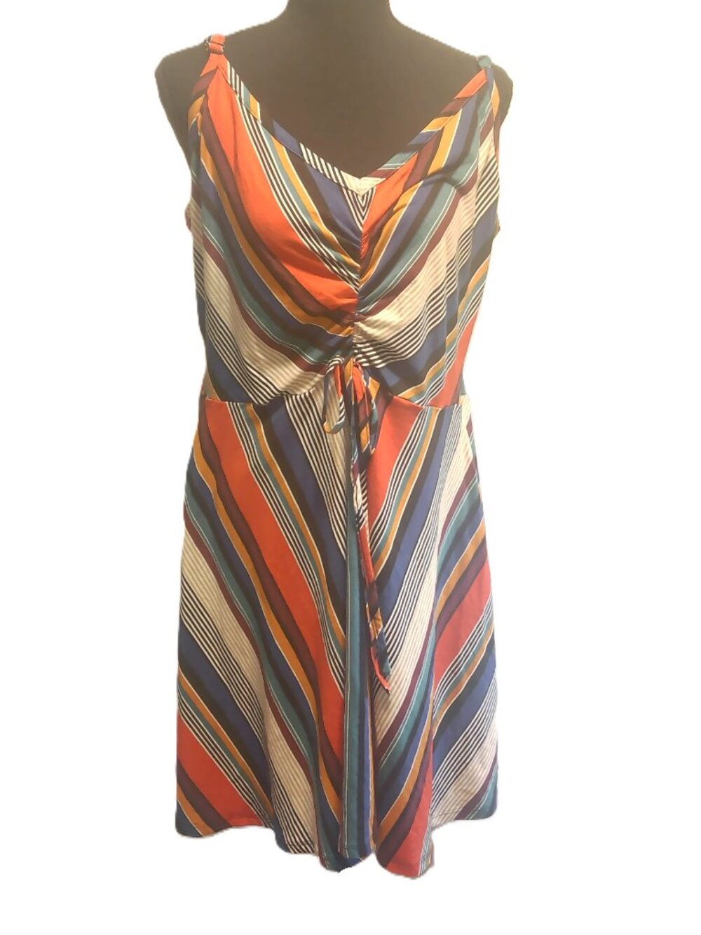 Venus Retro Multi-Color Striped Ruched Cami Dress